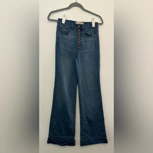 Rachel Roy High Rise Button Up Flare Jeans Size 25 Medium Wash Lightweight